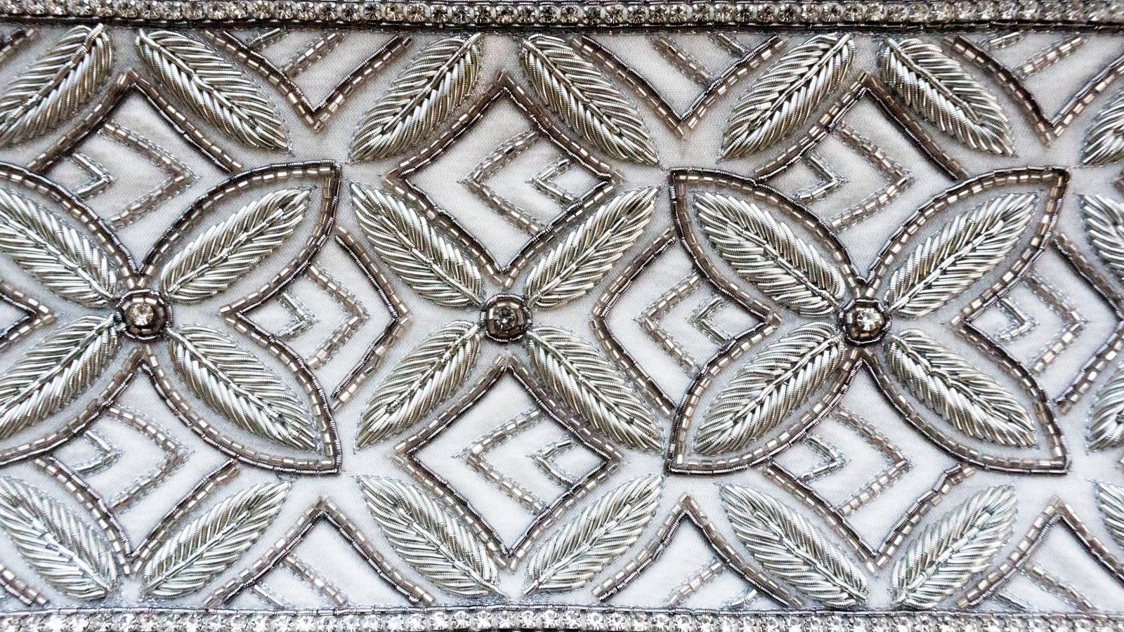 Close-up of the hand embroidery on the Binah atarah