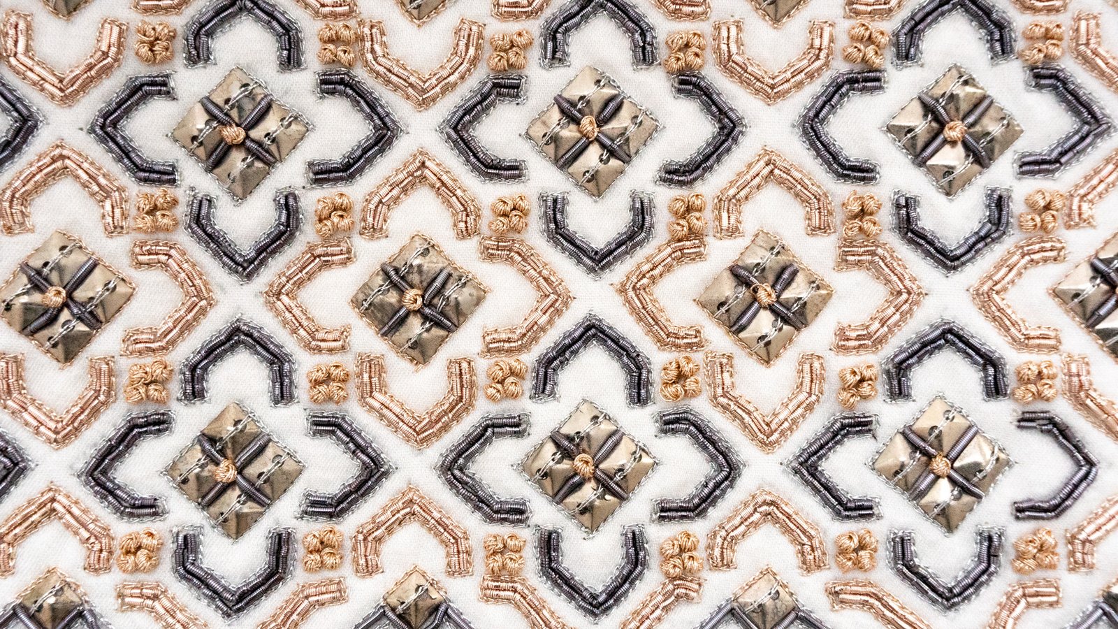 Close-up of the hand embroidery on the Yesod atarah