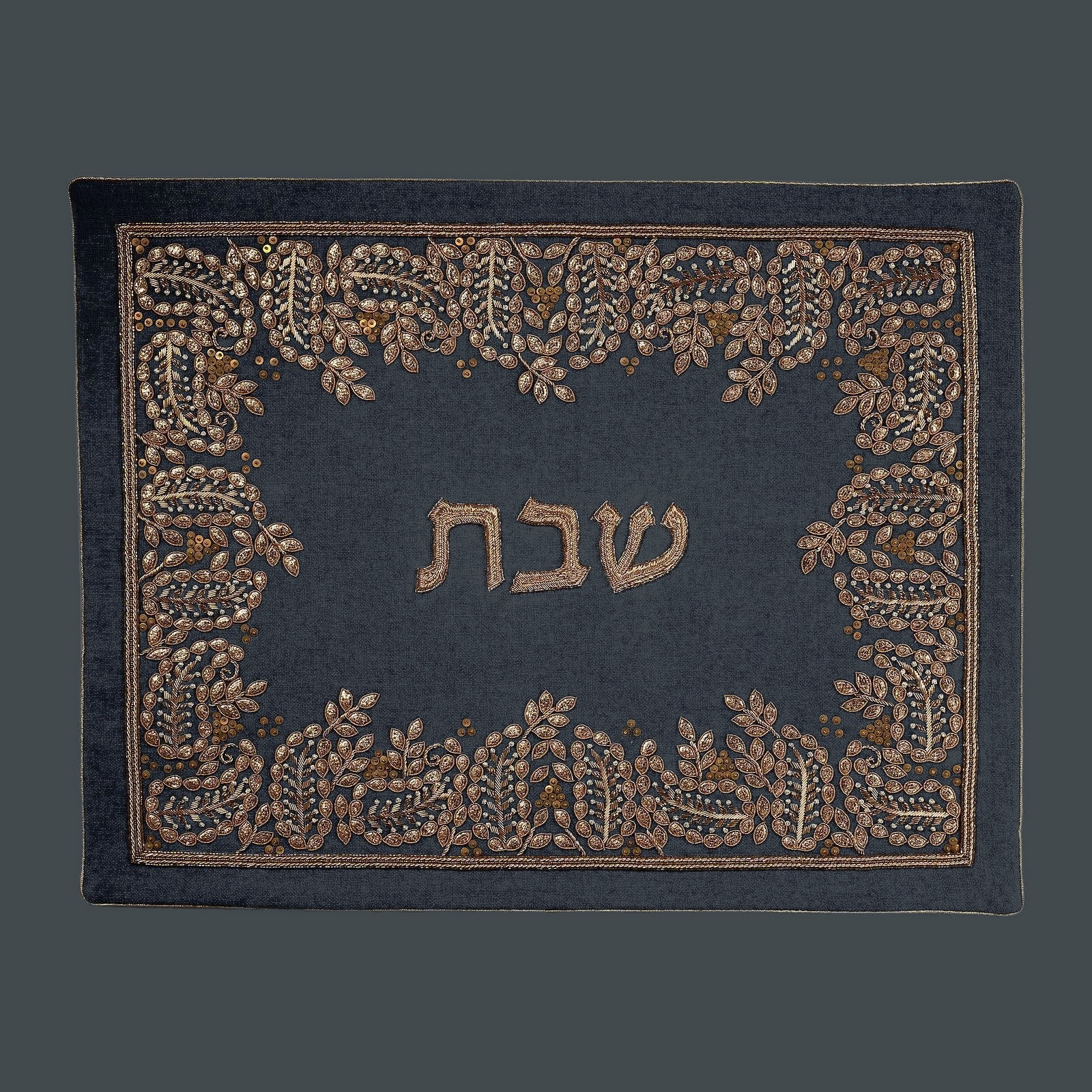 Bareket challah cover — hand-embroidered linen and velvet