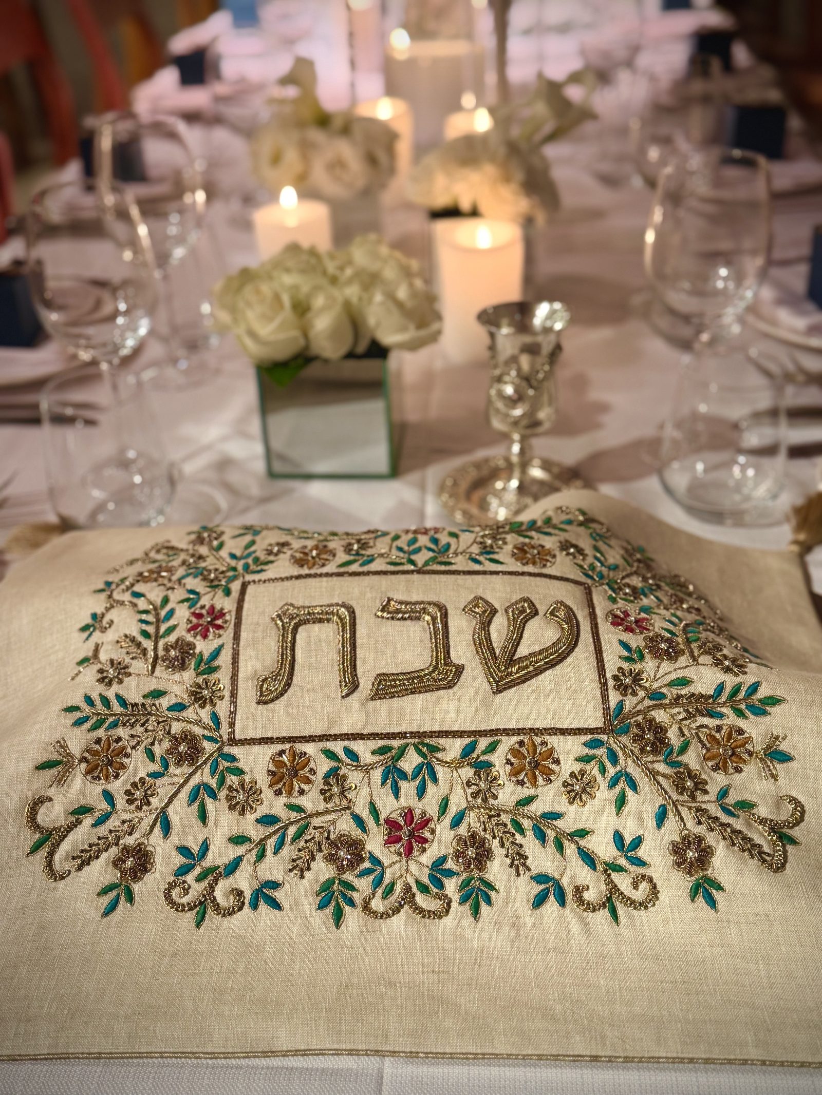 Challah cover on table